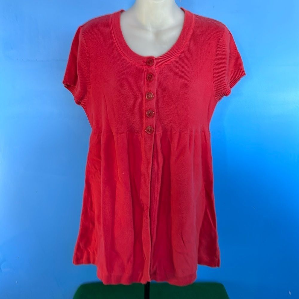 Sonoma Life & Style Knit Sweater – Red, Short Sleeve, Size XL, Button Front